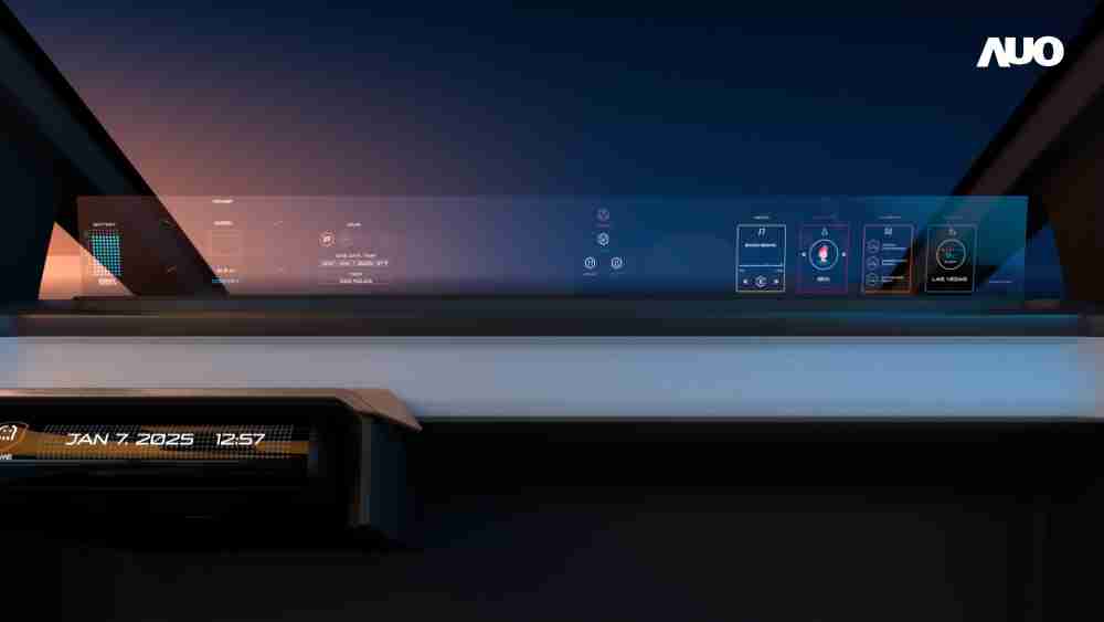 口袋牛店无界透明显示接口(Horizon Image Glass)透过车运算方案整合仪表板、、、中控台及副驾显示器，，，，一体式全景呈现，，，提供乘用者清晰的前方视野、、行车必要信息与娱乐功能